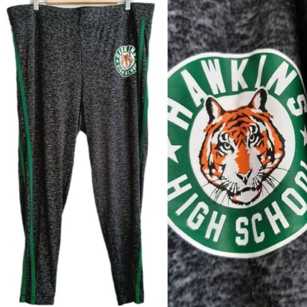 STRANGER THINGS Hawkins Tiger Logo Pull-On Leggings Stretch Marled Grey Sz 4X